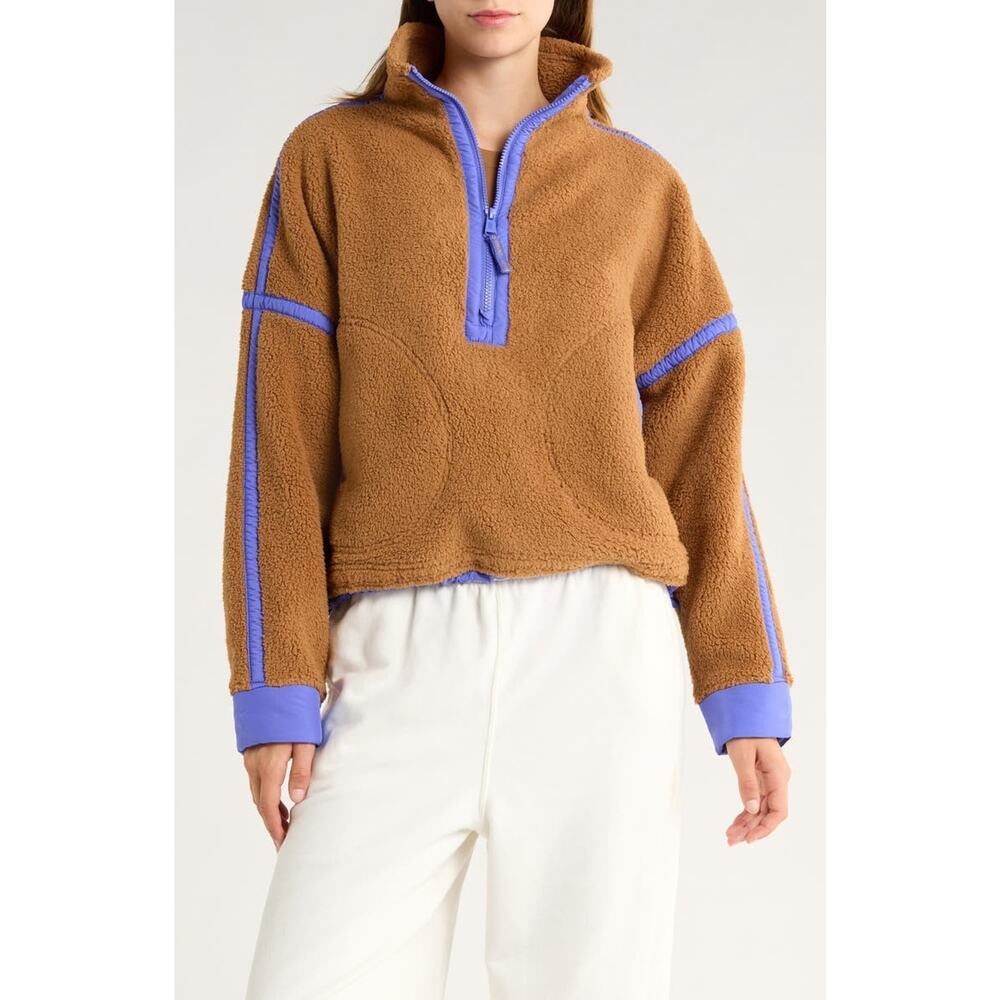 Free People FP Movement Mountain High Fleece Half Zip Pullover twig brown Large